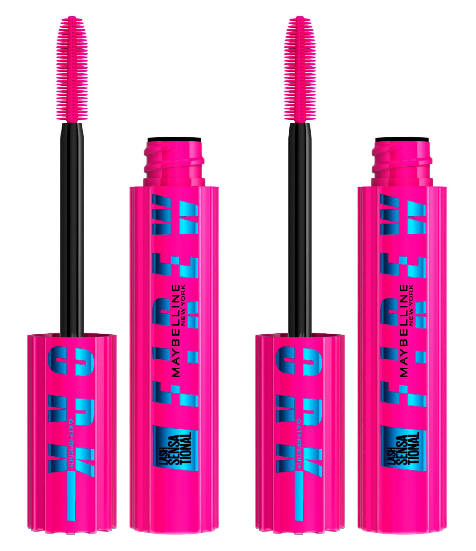 Maybelline New York Lash Sensational Firework Waterproof Mascara Volume and Opening of the Eye Brush with Spiral Bristles Gel Formula 24h Pro Vitamin B5 - Set of 2