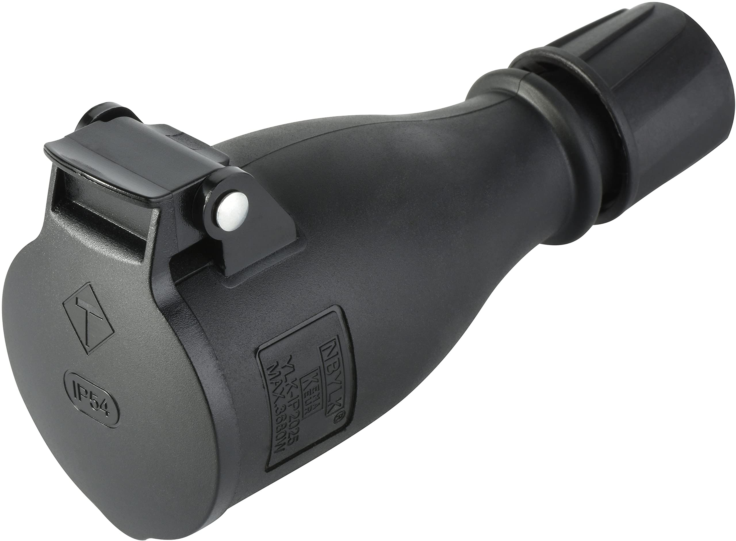 Electraline 55080 Professional Schuko Socket IP54 with Automatic Spring Cover for Hands-Free Operation - Black