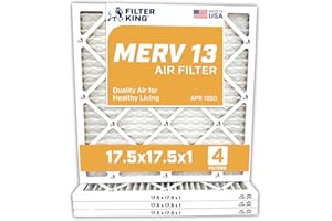 Filter King 17.5x17.5x1 Air Filter | 4-PACK | MERV 13 HVAC Pleated A/C Furnace Filters | MADE IN USA | Actual Size: 17.5 x 17.5 x .75"