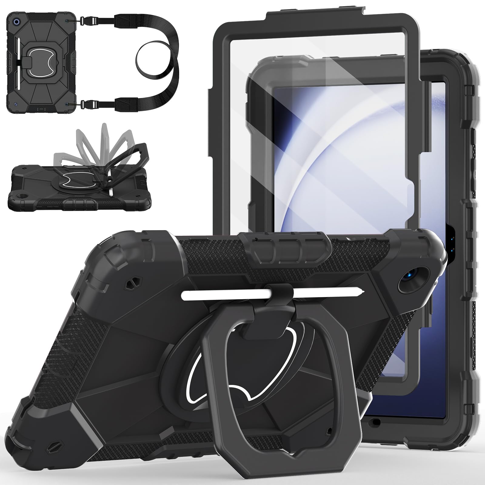 Photo 1 of Case for Samsung Galaxy Tab A9 Plus 11 Inch 2023, Ubearkk Rugged Case for Samsung Galaxy A9+ Tablet SM-X210/X216/X218 with Screen Protector 360 Rotating Stand Shoulder Strap Pen Holder, Black