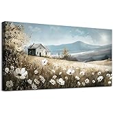 Wapluam Canvas Wall Art For Living Room Large Wall Decor For Bedroom Field Scenery Watercolour Flowers Wall Paintings Office Decorations Old House Pictures Artwork Home Decor Ready To Hang 48L x 24W