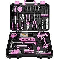 Pink Drill Tool Set Kit: Power Cordless Drill Tool Box with 12V Electric Pink Drill Driver Set for Women Home Hand Repair Too