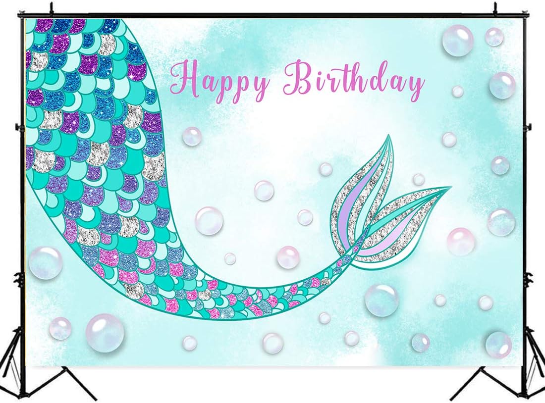 BEIPOTO Little Mermaid Backdrops for Pictures Baby Birthday Party Supplies Banner Decoration Photo Booth Studio Props Dessert Table H-04