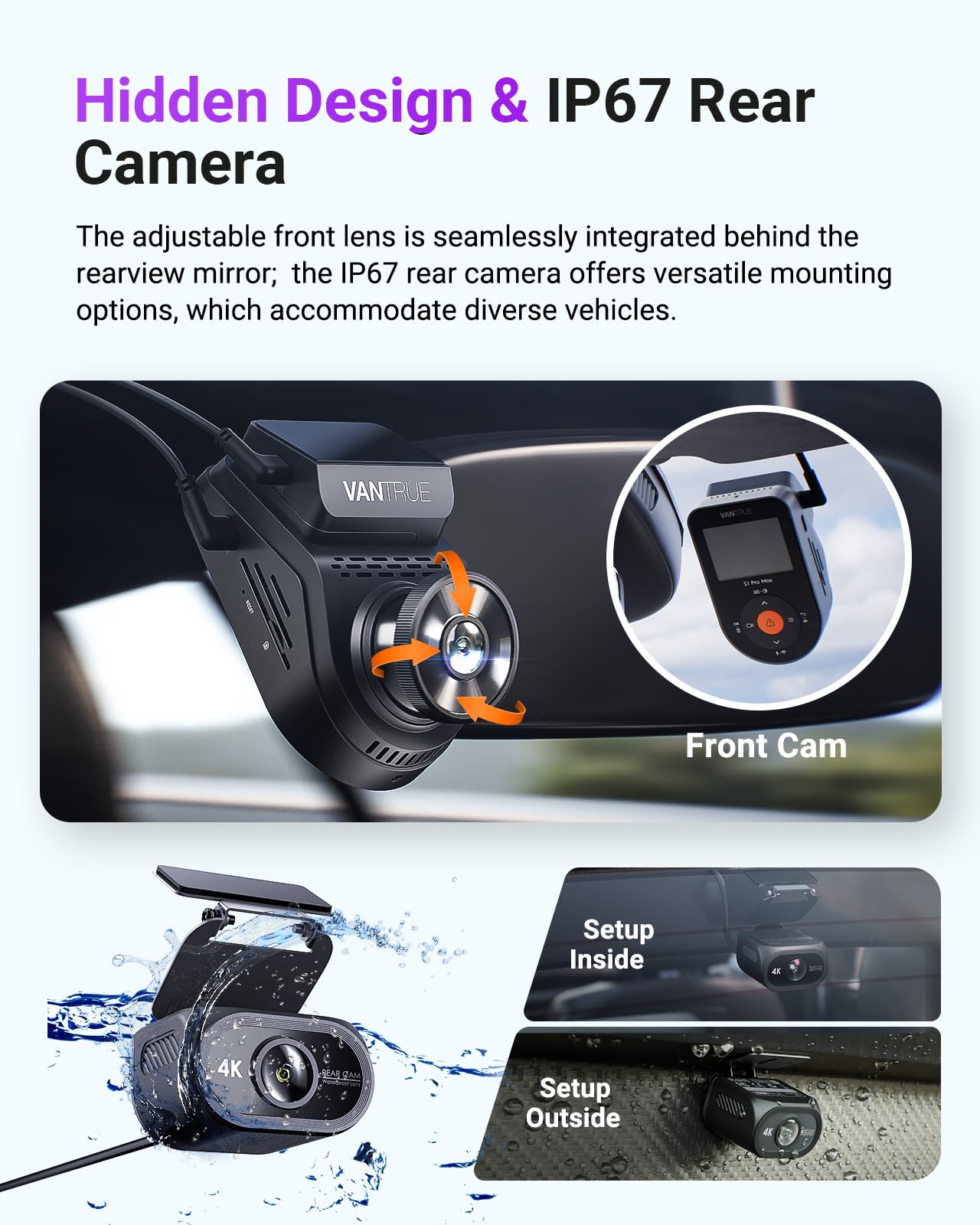 Vantrue S1 Pro Max AI Dash Cam 4K+4K w/ADAS & BSD, Dual STARVIS 2 Dash cam Front and Rear, 2 Channel HDR Dashcam, PlatePix Night Vision, 5G WiFi, Voice Control, GPS, 24H Buffered Parking Mode, 1TB Max