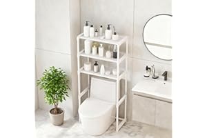 MilleLoom 3 Tiers Metal Over The Toilet Shelf, Floor-Standing Toilet Shelf- for Most Toilets, for Bathroom Laundry, White