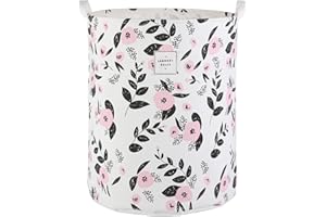 QIANBIRD Large Foldable Laundry Basket Hamper Holder Portable Tall Collapsible Laundry Hamper Nusery Storage Basket Bin with Handles, Canvas & Waterproof lining for Household Items (Floral Pink)