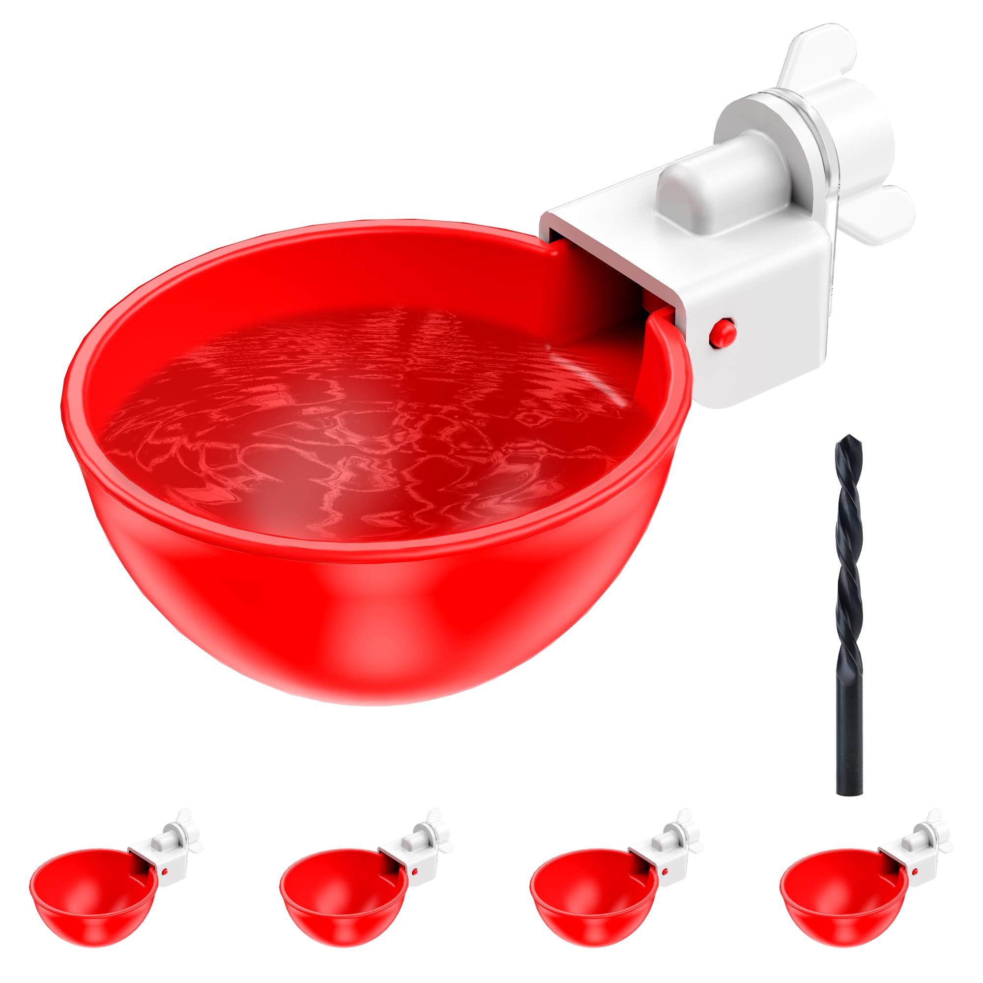 ZenxyHoC DIY Chicken Waterer Cups, 5 Pack Automatic Chicken Water Feeder Kit with 3/8" Thread Hole Saw for Buckets Boxes Troughs, Poultry Waterer for Chicks Duck Goose Turkey or Bunny