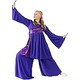 Danzcue Womens Shimmery Asymmetrical Praise Dance Tunic with Bell Sleeve, Pants Not Included