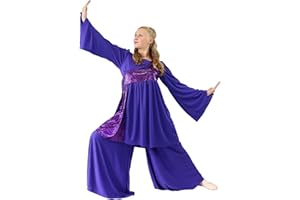 Danzcue Womens Shimmery Asymmetrical Praise Dance Tunic with Bell Sleeve, Pants Not Included