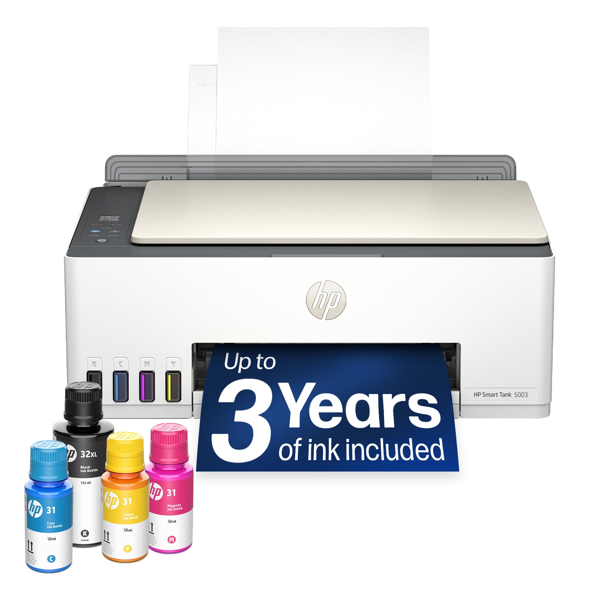 HP Smart Tank 5003 Wireless All-in-One Ink Tank Printer, Scanner, Copier with up to 3 Years of Ink Included, Best-for-Home, Cartridge-Free Refillable, AI-Capable (9B2D3A)