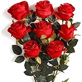 Nubry 8pcs Artificial Silk Roses Bulk,Fake Roses Flower with Stems Realistic Flowers for Wedding Centerpiece Home Party Decor(Dark Red)
