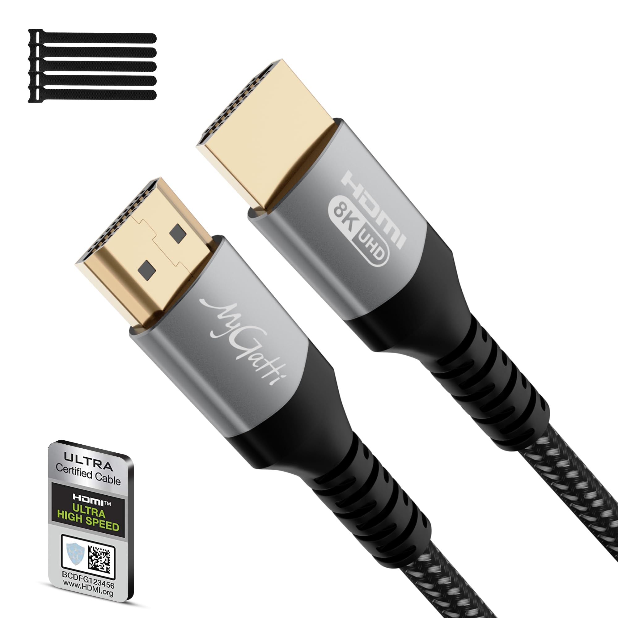 Mygatti Certified HDMI 2.1 Cable 3 m,Real 8K Ultra HD 48Gbps nylon Braided cord,Supports 4K@120Hz/8K@60Hz,eARC,HDCP 2.2/2.3,UHD HDR 10+,Compatible with 8K Gaming,TV,Blu-ray Player,Projector