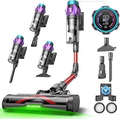 55Kpa/80Min Aspirapolvere Senza Fili U18, Scopa Elettrica Senza Fili Potente con Tubo Pieghevole, Filtrazione Multi-Cono,Display Intelligente, Anti-Groviglio per Peli Animali/Pavimenti/Tappeti