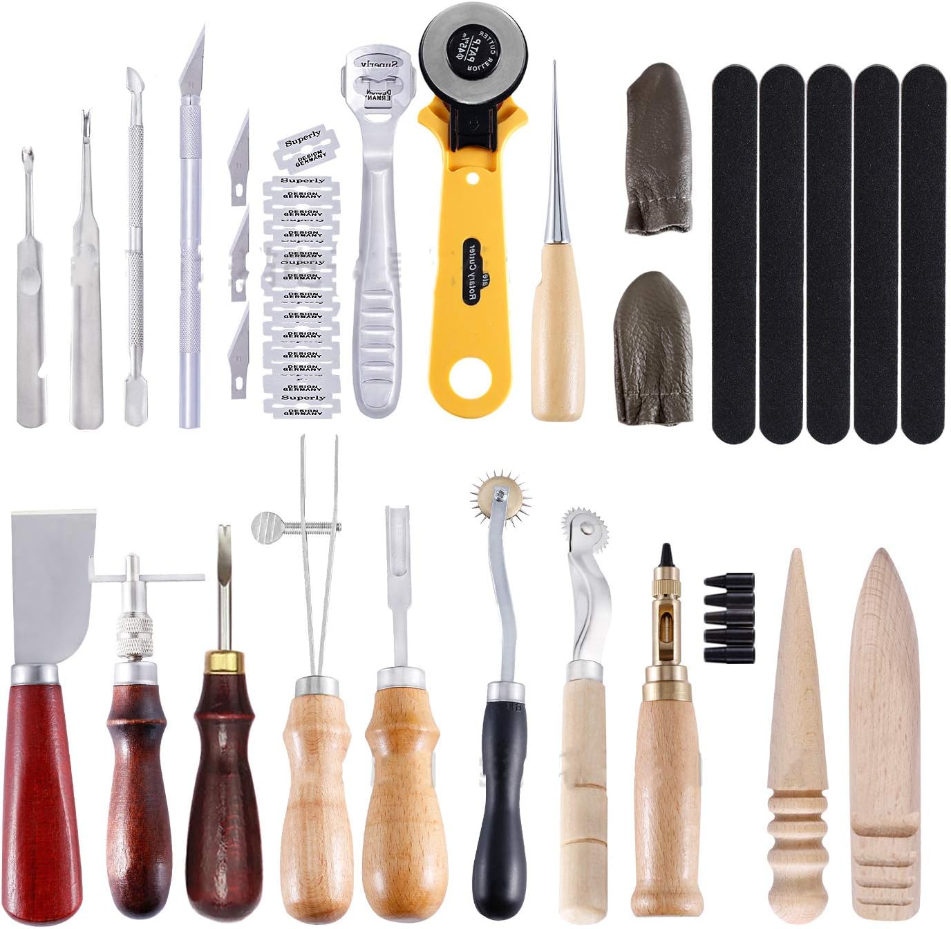 LaceDaisy 20Pcs Professional Leather Craft Tools&Sewing Tools Set Hand Sewing Stitching Carving Stamping Kit DIY Leather Punch Hole Hand Craft Leather Working Sewing Supplies Accessories