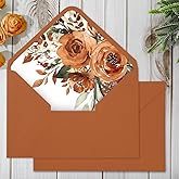 Whaline 50Pcs Watercolor Floral Invitation Envelopes Orange Rose Greeting Card Envelopes V-Flap Envelope with Stickers for Mailing Sending Card, 4.3 x 6.3 Inch