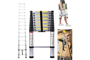 DICN 16.5FT Aluminum Telescoping Ladder - Heavy Duty, Collapsible, Extension Ladder with 2 Detachable Hooks - Non-slip, Multi-purpose for Home, Roof, RV, Outdoor - Max Load 330LBS