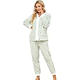 Womens Fuzzy Plush Pajama Set, Soft Warm Fleece Pajama for Women Cute Long Embroidered 2 Piece Sleepwears
