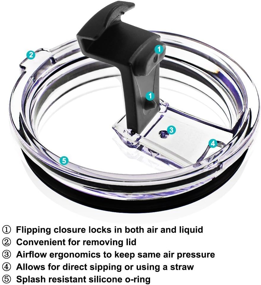 3pcs 30 oz Tumbler Replacement Lid, Spill Proof and Splash Resistant Lid & 4 Stainless Steel Drinking Straws for Fits Yeti rambler, Ozark, Cleaning Brush Included (30 oz): Kitchen & Dining