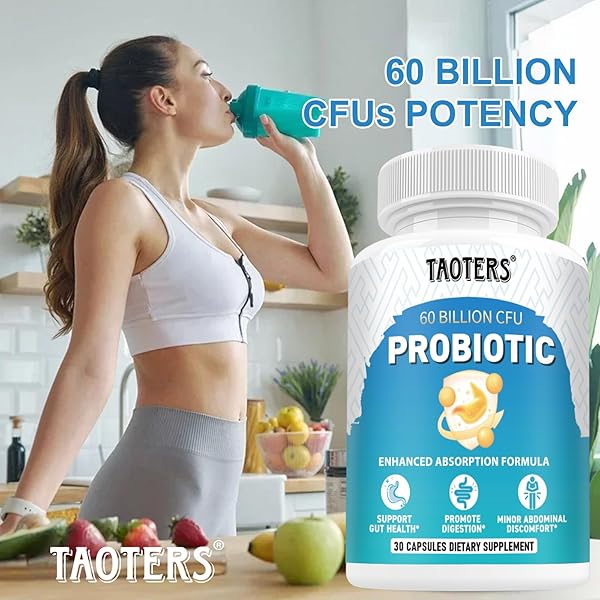 TAOTERS PROBIOTICS FOR DIGESTIVE HEALTH, 60 BILLION CFU – 10 STRAINS | PREBIOTICS AND PROBIOTICS – IMMUNE & GUT HEALTH FOR WOMEN & MEN | SUPPORTS PH BALANCE, DIARRHEA, GAS & BLOATING | 30 CAPSULES