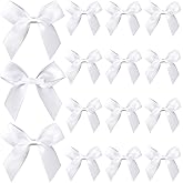 STSTR 15PCS Self-Adhesive White Bow Decor, 2.5" Premade Satin Ribbon Bow, Soft Small Craft Bowknots for Present Wrapping, Cute Cake Bows for Wedding Birthday Party Decoration - White