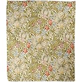 Home Decor Throw Blanket, William Morris Lily Art Nouveau Floral, Warm Soft Cozy Flannel Bed Blankets for Bed, Couch, Sofa and Chair, All Seasons Suitable, 80x60 inches