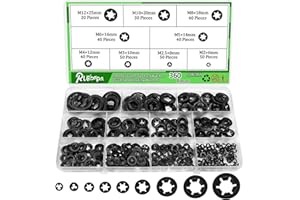 Ruibapa 360 PCS Internal Tooth Star Lock Washers 9 Sizes Push On Locking Washers Speed Clips Fasteners Assortment Kit