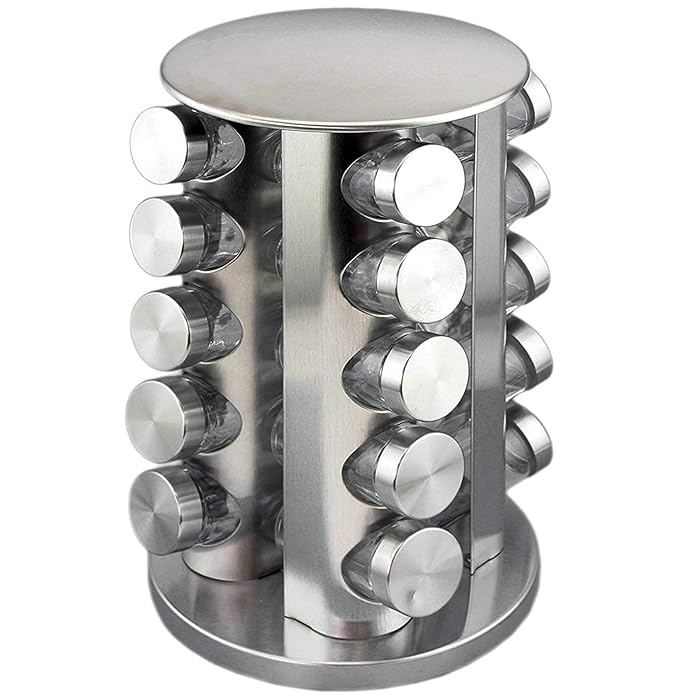 Buy Rotating Spice Rack for 20 Spice Jars with Lids, Stainless Steel