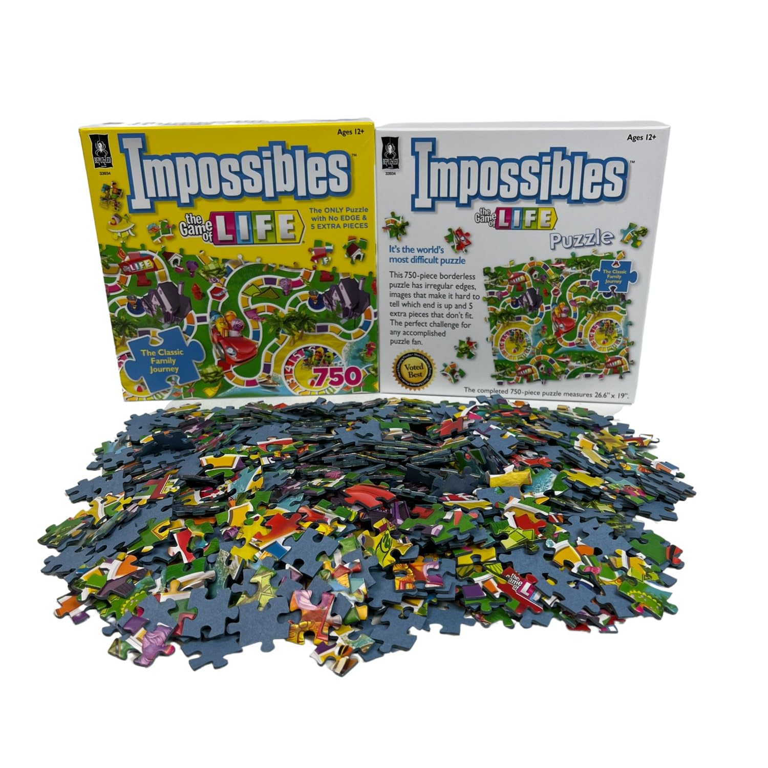 BePuzzled, Hasbro Impossibles Puzzle Featuring Imagery from The Classic Game of Life, a 750 Piece Borderless Puzzle for Advanced Puzzlers Ages 15 and Up