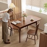DONGMUWUJEE Solid Wood Extendable Dining Table for 4-8, 47.2&rdquo; to 70.8&rdquo; Expandable Table, Easy Assembly Extendable Dining Room Table, 3-in-1 Design, Ideal for Dining Room, Kitchen, Living Room (Walnut)