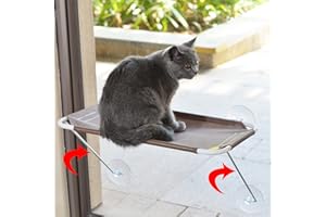 LSAIFATER Cat Window Perch, Cozy Cat Window Hammock for Sunbathing Experience, Give Your Cat The Best Seat in The House with a Cat Window Bed - The Best Cat Perch for Your Furry Friend (M, Brown)