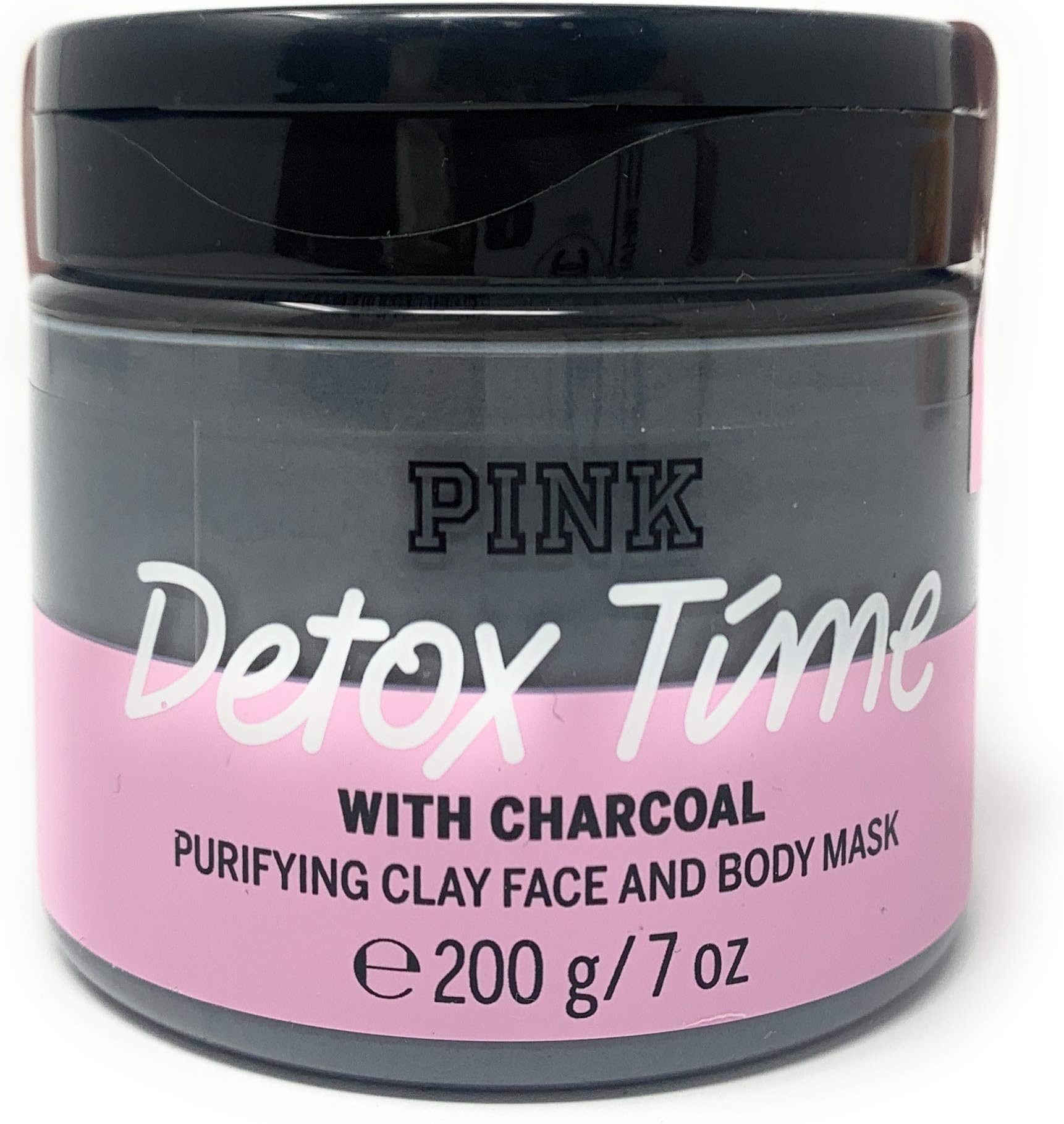 Pink Detox Time Purifying Clay Face & Body Mask with Charcoal, 7 oz / 200g
