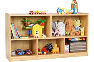 Costzon 2-Shelf Bookcase for Kids, Wooden Toy Storage Organizer for Books Toys, 5-Section Freestanding Classroom Daycare Shel