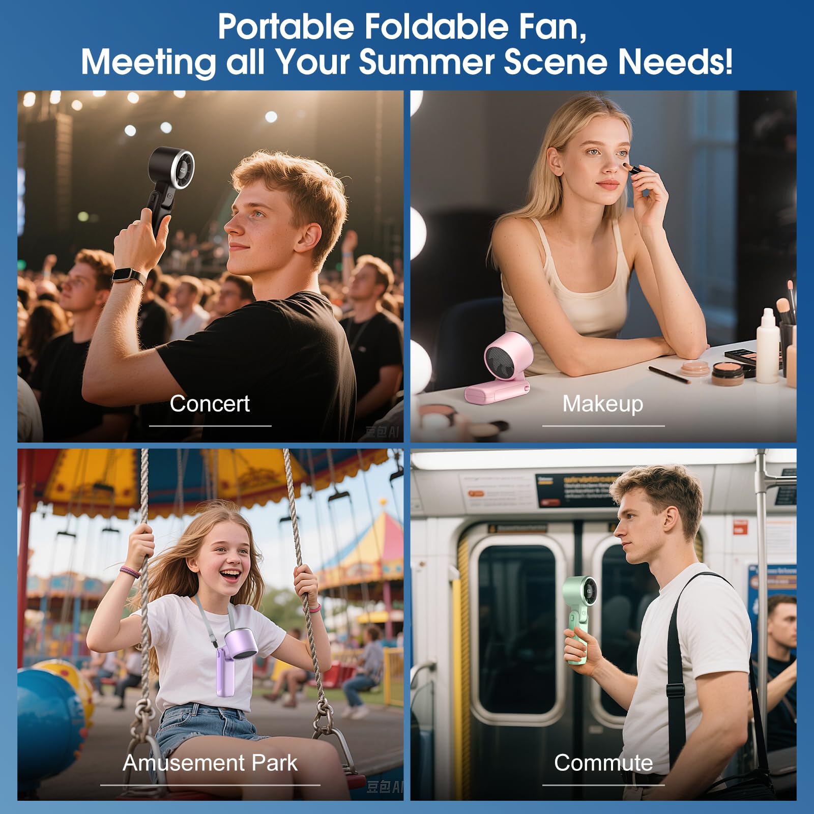 Portable Fan Handheld Mini Fan: Travel Fans with Air Turbo Tech, 4000mAh Battery with LED Display, 5 Gear Wind, 3 in 1 Foldable Small Hand Fans for Makeup, Outdoor, Working, Shopping (Purple)