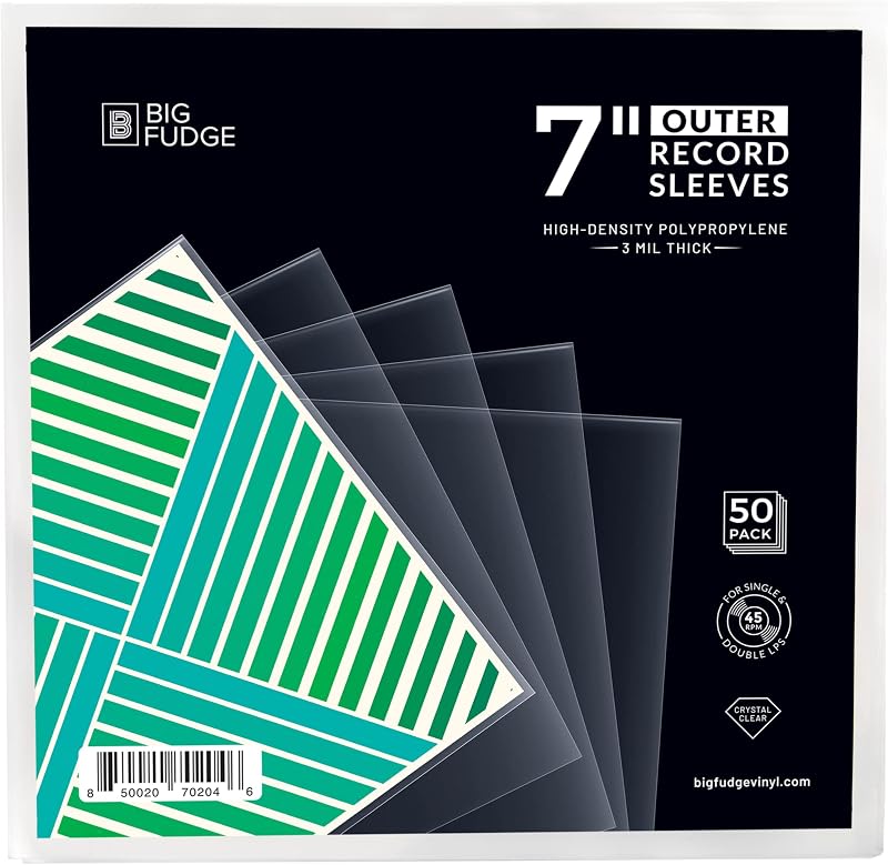 BIG FUDGE 7 inch Outer Vinyl Sleeves 50pcs Clear 3 mil 7.42 x 7.42 in
