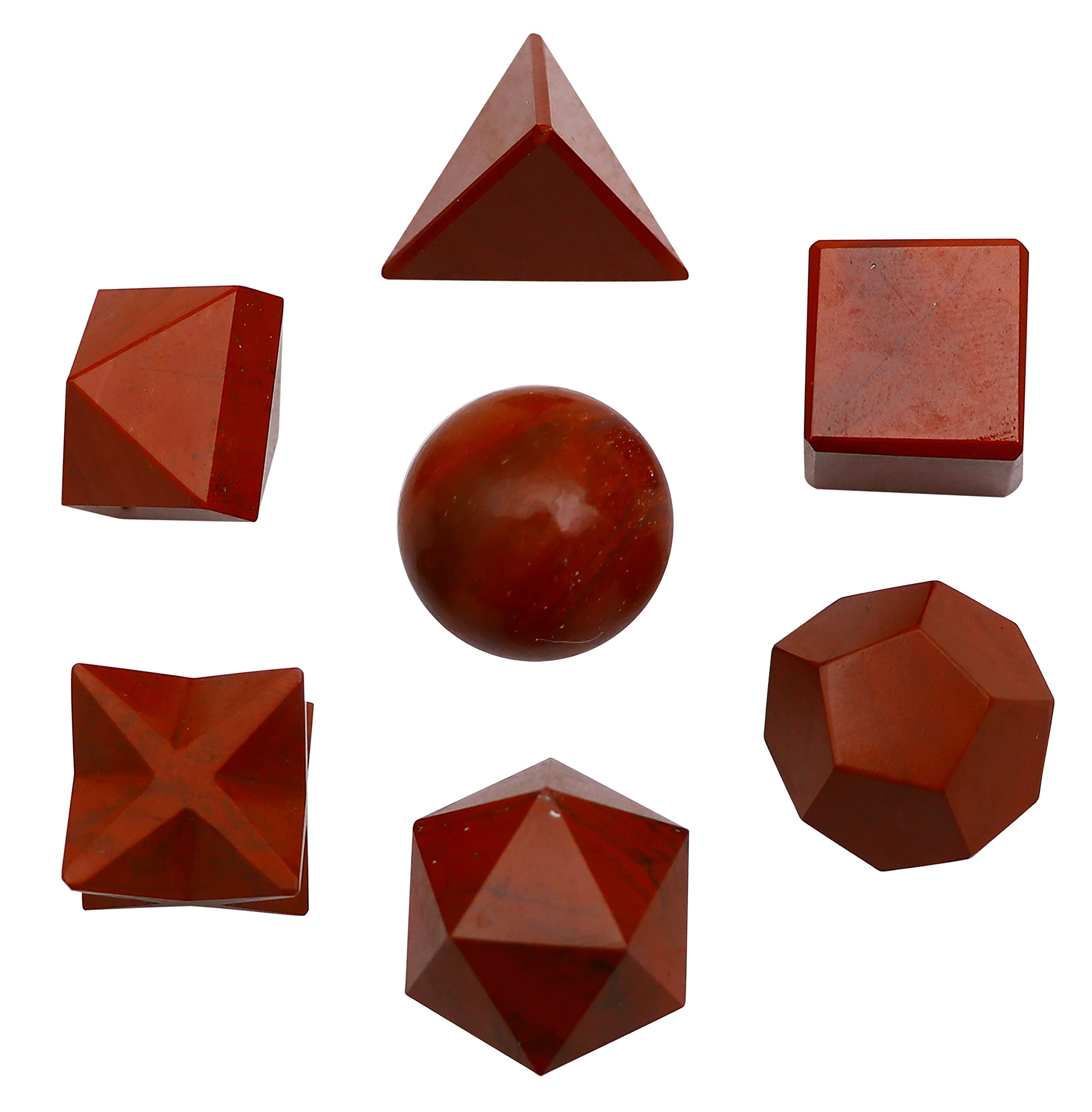 Crocon® Red Jasper 7Pcs platonic solids crystal geometry set, Platonic Solids Sacred Geometric stones for Meditation Reiki Balancing Healing Chakra Stone Cleansing Spiritual Good Luck (15-20 mm)