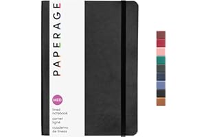 PAPERAGE Softcover Lined Journal Notebook (Black), 160 Pages, Medium College Ruled Notebook, 5.6 inches x 7.9 inches - 100 GSM Thick Premium Paper, Soft Vegan Leather Journal for Home, Work & School