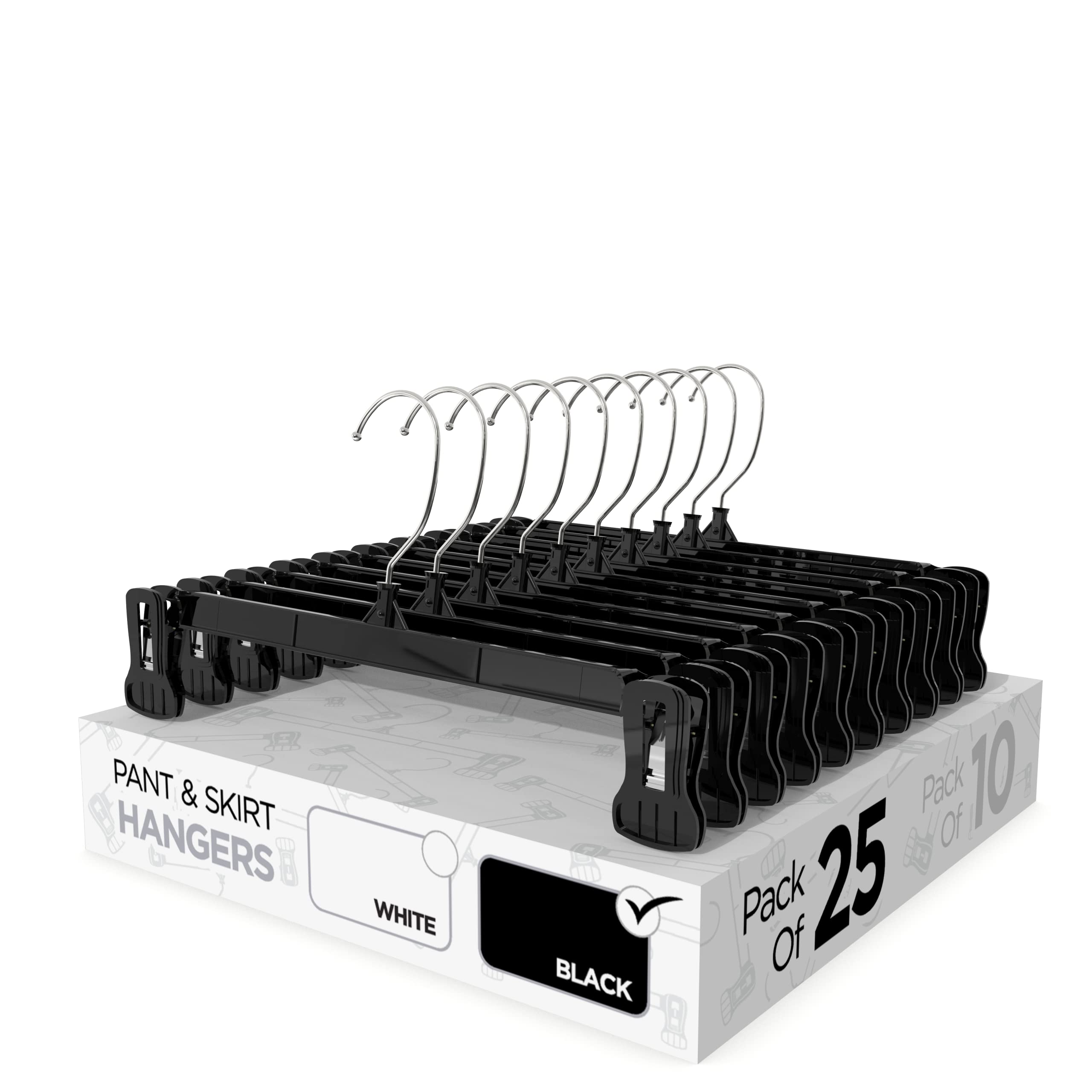 Sharpty Pant & Skirt Hangers - Closet Hangers for Shorts, Shirts, Jeans, Dresses, Slacks, Coats, Clothes, Clothing, Garments & More - Durable, Space Saving & Non-Slip, Black - 25 Pack
