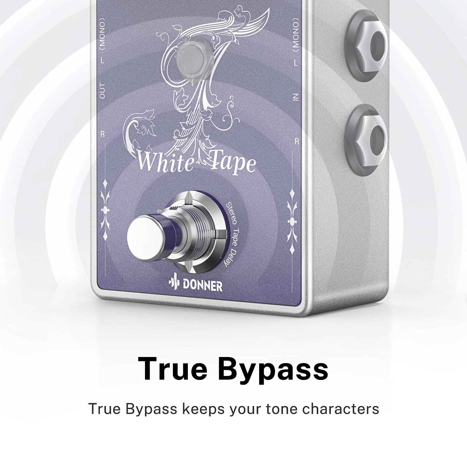 Donner White Tape Stereo Delay Pedal, Analog Delay with Echo Effect, True Bypass, 2 Independent Channels for Electric Guitar, Bass, Synth, Drum Machine