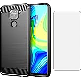 Asuwish Phone Case for Xiaomi Redmi Note 9 / Redmi 10X 4G with Tempered Glass Screen Protector Cover and Cell Accessories Soft TPU Silicone Protective Redme Note9/X10 Women Men Carbon Fiber Navy Black