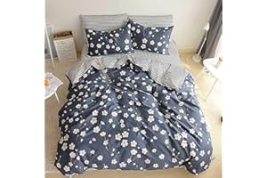 BuLuTu Daisy Floral Duvet Cover Set Cotton King 3pcs,100% Cotton Quilt Cover Zippered Bedding Comforter Cover Ultra Soft Breathable Lightweight