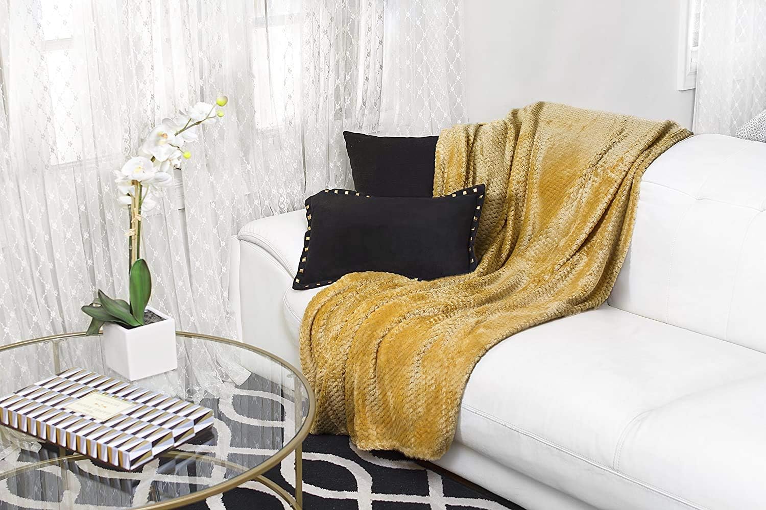 Premium Velvet Ultra Soft and Luxurious Plush Textured Couch Throw Blanket, 50"x 60" (Gold): Home & Kitchen