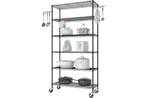 Folews 6-Tier Wire Shelving Unit with Wheels, Metal Storage Shelves Adjustable Layer Storage Rack Organizer Steel Utility She