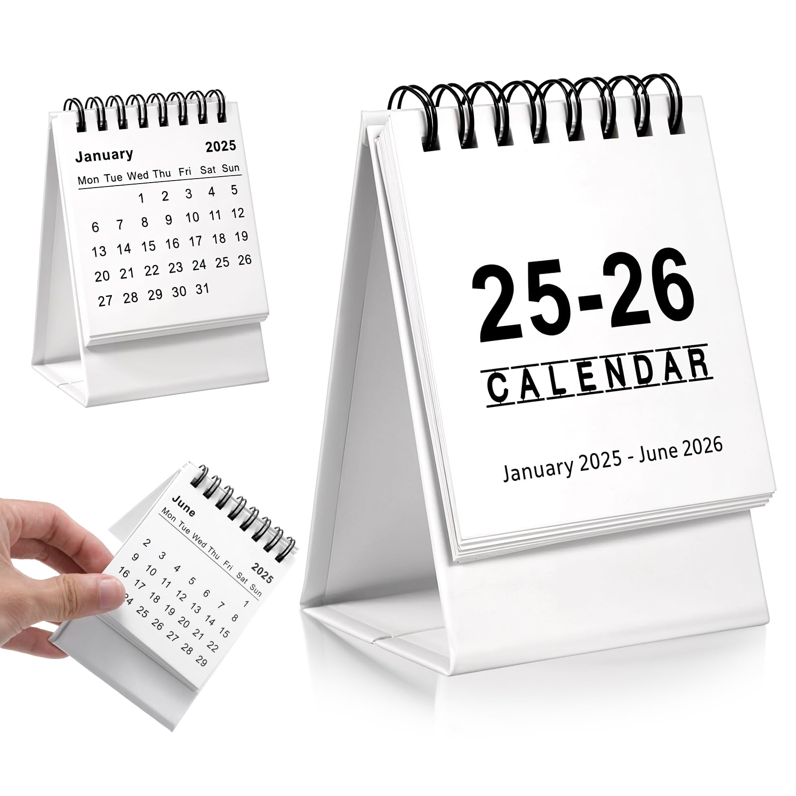 Photo 1 of Ouligay Small Mini Desktop Calendar 2025-2026 Standing Flip Desk Calendar 2025.1-2026.6 Calendar for Home Office School (White)