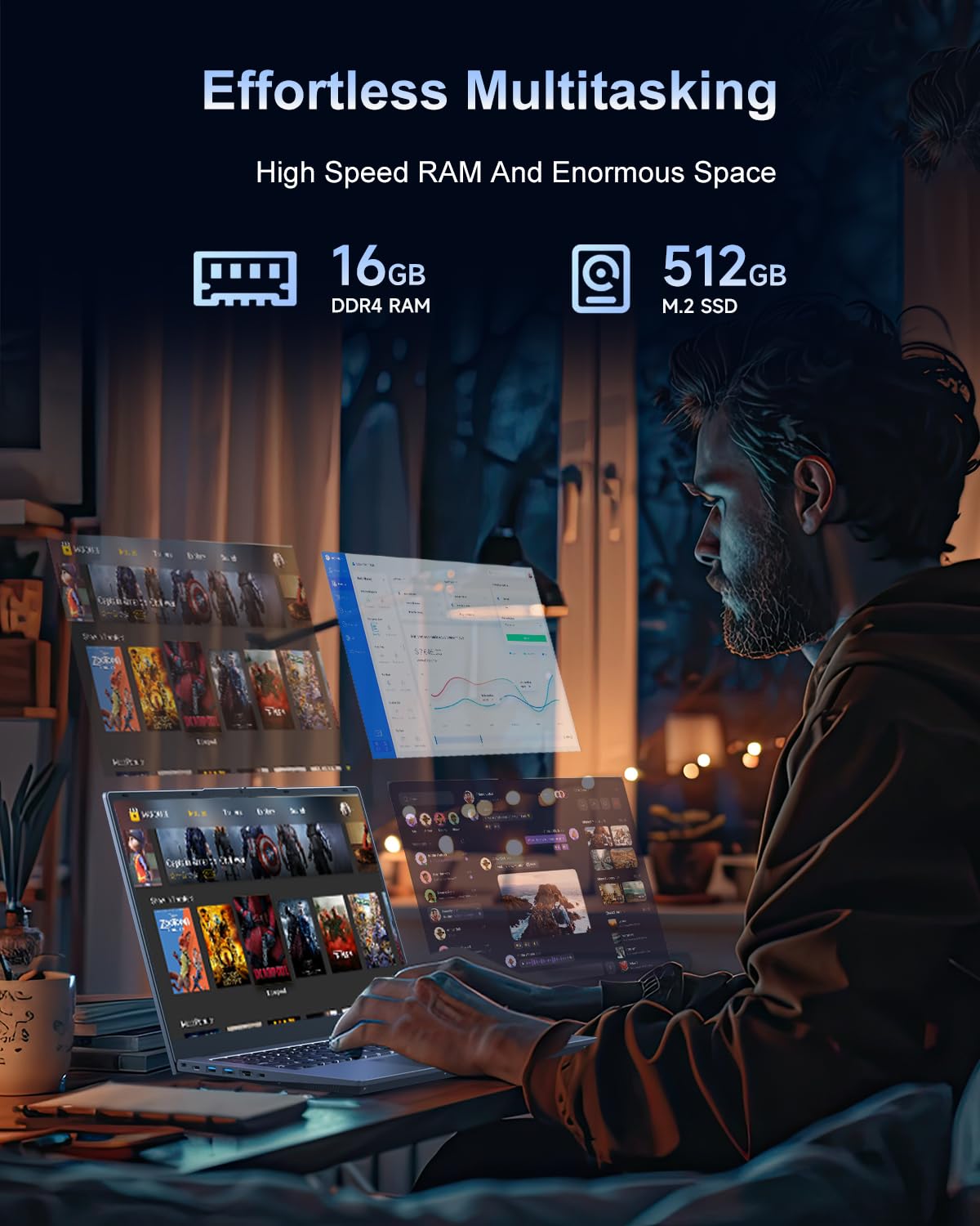 BLUEING 2025 Gaming-Laptop-Computer, 12th Inter 12-Core i5-1240P (Beat i5-12450H, Up to 4.4GHz) 16GB DDR4 512GB SSD, 15.6