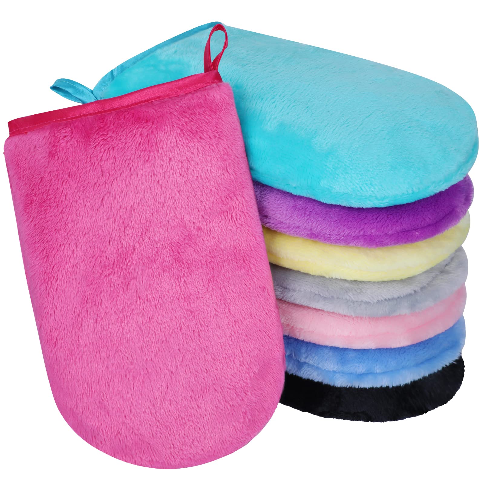 PHOGARY 8 Pack Flannel Soft Face Mitten, Reusable Makeup Remover Mitt Gloves, Flannel Body Wash Mitts, Bath Spa Cloth, European Style Wash Cloth, 6×8inch, 8 colors
