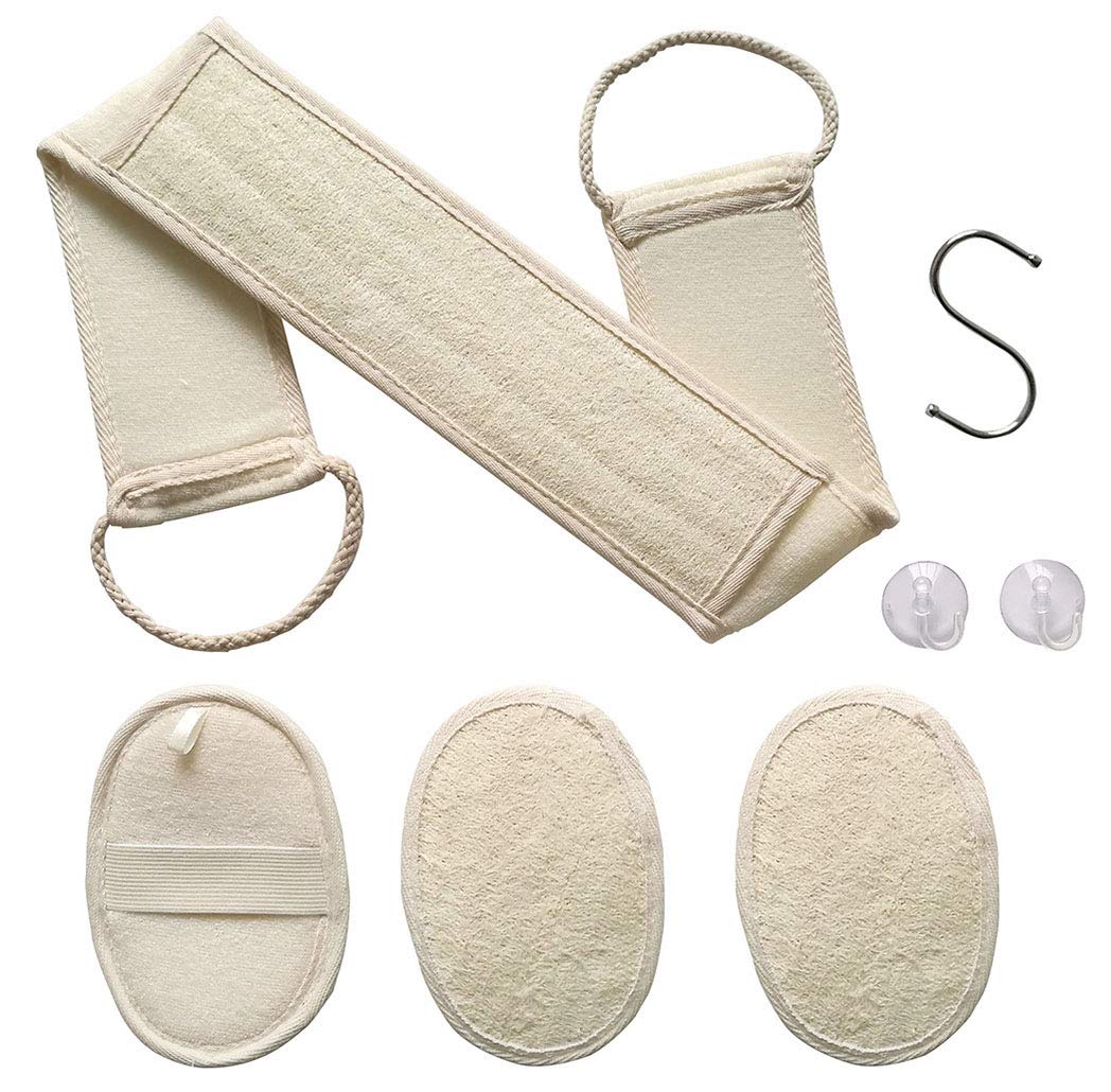 4 PCS - Exfoliating Loofah Back Scrubber For Shower, Natural Luffa Bath Sponge Pad, Body Face Skin Washer Brush Loofah Scrubber For Men Women: Beauty