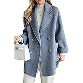 CHARTOU Women Wool Coat Peacoat Jacket Thick Loose Double Breasted Pea Coat Woolen Winter Overcoat