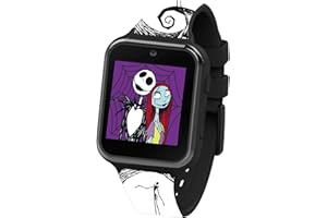 Accutime Nightmare Before Christmas Jack Skellington Sally Skellington Boys Smart Wrist Watch Toy - White Smartchwatch Band - Selfie Cam, Alarm & More (Model: NC4439AZ)