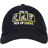 Ann Arbor T-shirt Co. How to Pick up Chicks | Funny Sarcastic Sarcasm Joke Cap for Man Woman Baseball Dad Hat Black