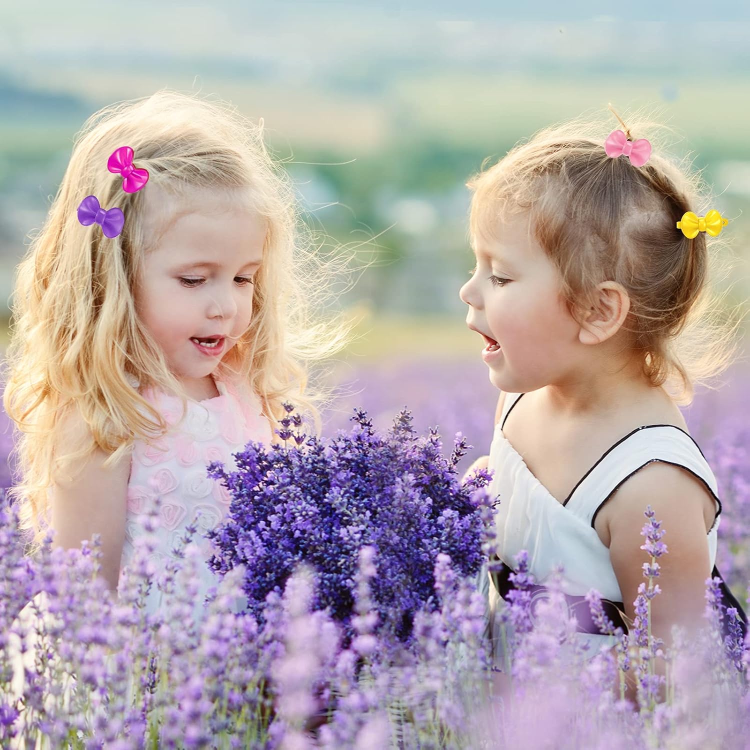 50 Pieces Self Hinge Barrette Plastic Hair Barrette Colorful Girl Hair Clips Barrette Random Color Cartoon Hairpin Girl Hair Accessories (Bowknot) : Beauty